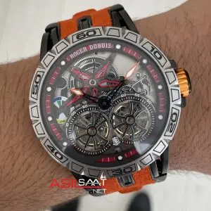 Roger Dubuis Excalibur Spider Pirelli Double Flying Tourbillon Turuncu 48mm Replika Saat