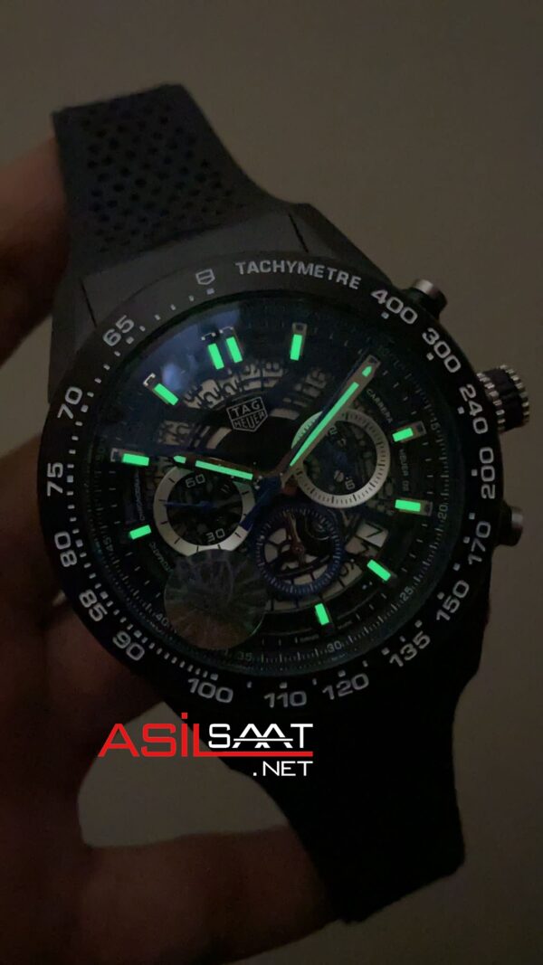 TAG Heuer Carrera Calibre Heuer 02 Carbon Skeleton CBG2017 PVD Siyah TAG Heuer Carrera Calibre Heuer 02 Carbon Skeleton CBG2017 PVD Siyah