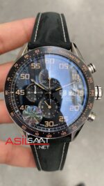 TAG Heuer Carrera Calibre16 Siyah Kadran Seramik Bezel Deri Süvet Kordon