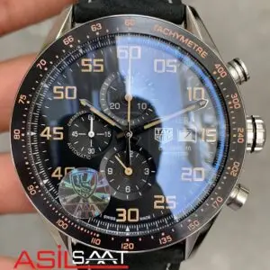 TAG Heuer Carrera Calibre16 Siyah Kadran Seramik Bezel Deri Süvet Kordon