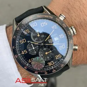 TAG Heuer Carrera Calibre16 Siyah Kadran Seramik Bezel Deri Süvet Kordon