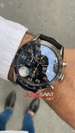TAG Heuer Carrera Calibre16 Siyah Kadran Seramik Bezel Deri Süvet Kordon