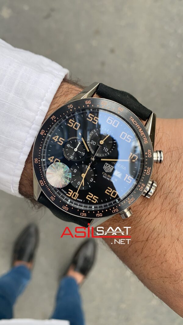 TAG Heuer Carrera Calibre16 Siyah Kadran Seramik Bezel Deri Süvet Kordon