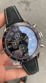 TAG Heuer Carrera Calibre16 Siyah Kadran Seramik Bezel Deri Süvet Kordon