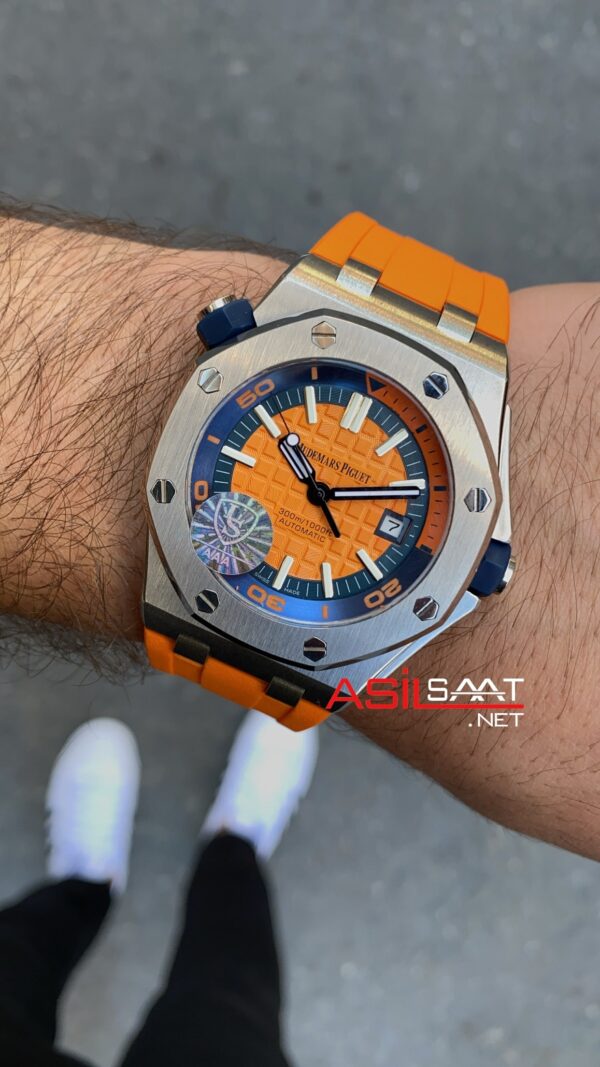 Audemars Piguet Royal Oak Offshore Diver Turuncu Kadran 42 mm 15710ST.OO.A070CA.01 Orange Replika Saat APOD008 Audemars Piguet Royal Oak Offshore Diver Turuncu Kadran 42 mm 15710ST.OO.A070CA.01 Orange Replika Saat APOD008