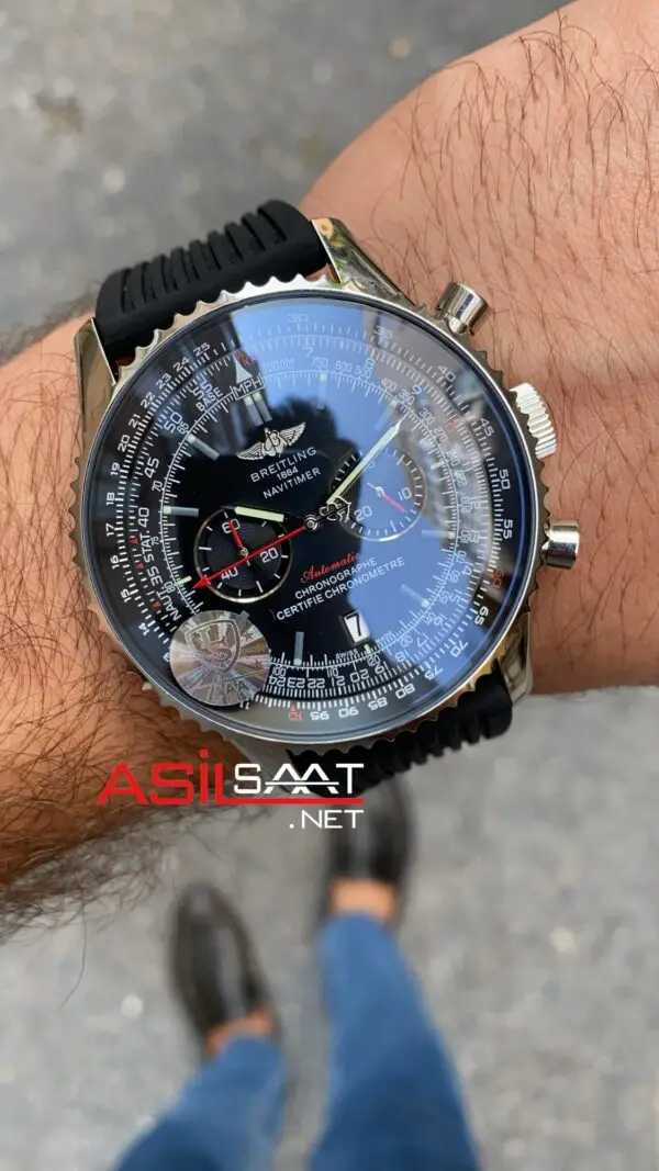 Breitling Navitimer Siyah Kadran Gümüş Kasa