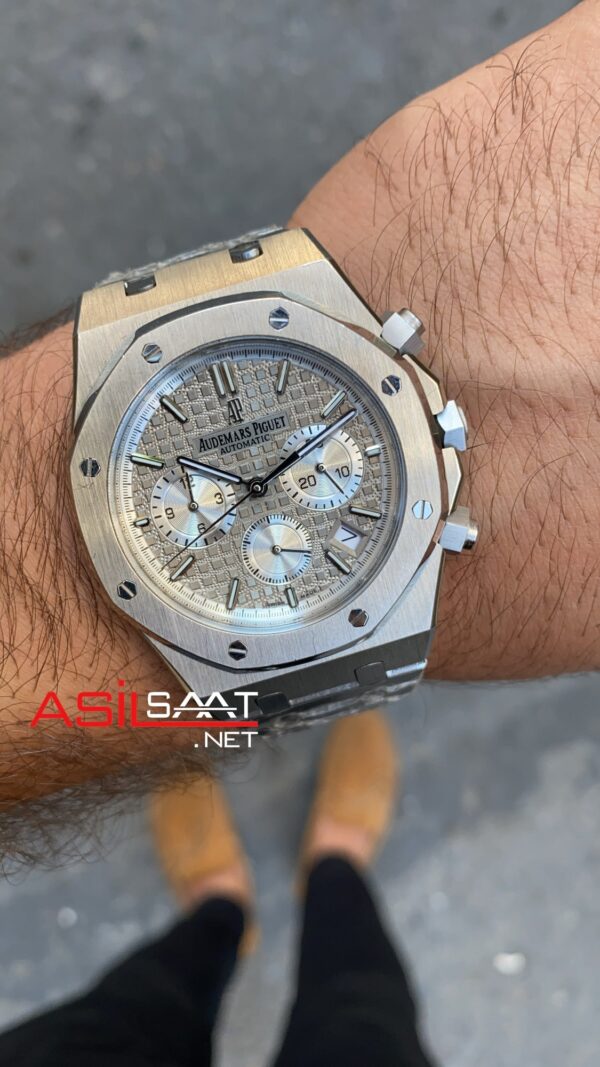 Audemars Piguet Royal Oak Chronograph 41 mm Kadran Gri ve Beyaz 26315ST Grey Replika Saat APR004 Audemars Piguet Royal Oak Chronograph 41 mm Kadran Gri ve Beyaz 26315ST Grey Replika Saat APR004