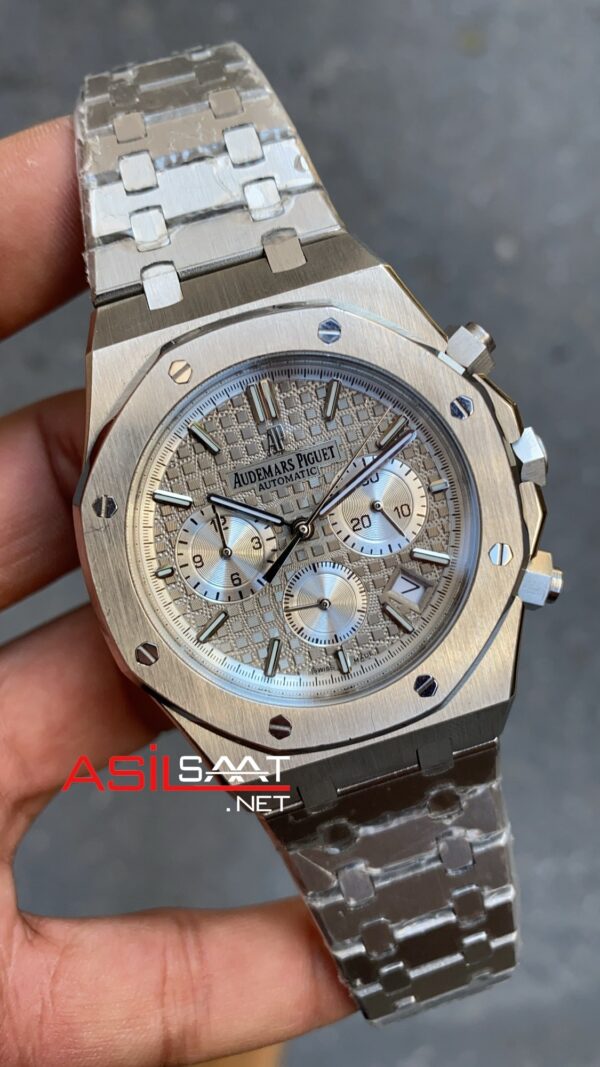 Audemars Piguet Royal Oak Chronograph 41 mm Kadran Gri ve Beyaz 26315ST Grey Replika Saat APR004 Audemars Piguet Royal Oak Chronograph 41 mm Kadran Gri ve Beyaz 26315ST Grey Replika Saat APR004