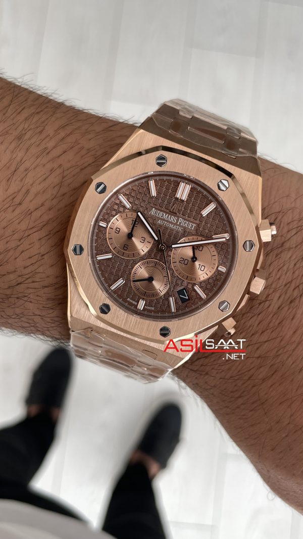 Audemars Piguet Royal Oak Chronograph Kahverengi Kadran 26331OR Chocolate Rose Replika Saat