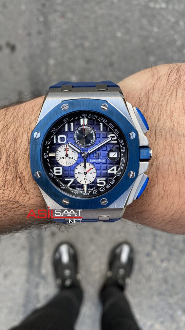 Audemars Piguet Royal Oak Offshore Chronograph 43 mm Mavi Kadran 26400SO Blue Replika Saat APOS008 Audemars Piguet Royal Oak Offshore Chronograph 43 mm Mavi Kadran 26400SO Blue Replika Saat APOS008