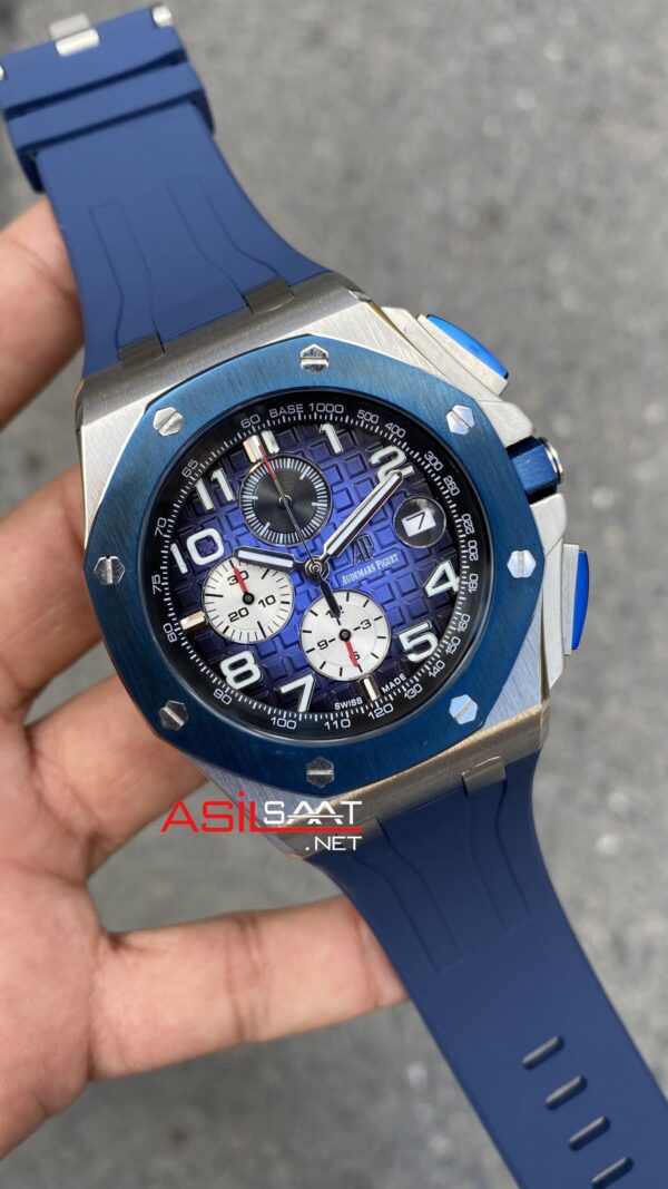 Audemars Piguet Royal Oak Offshore Chronograph 43 mm Mavi Kadran 26400SO Blue Replika Saat APOS008 Audemars Piguet Royal Oak Offshore Chronograph 43 mm Mavi Kadran 26400SO Blue Replika Saat APOS008
