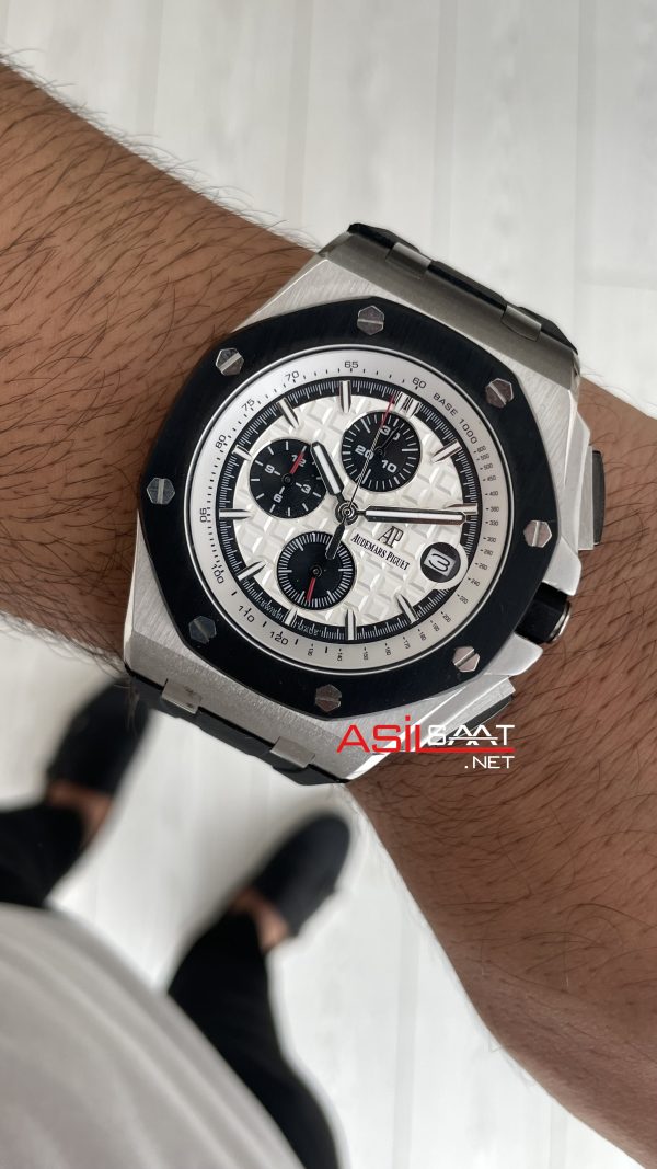 Audemars Piguet Royal Oak Offshore Chronograph Beyaz Kadran 26400SO Rubber 43 mm White Dial Replika Saat