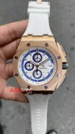 Audemars Piguet Royal Oak Offshore Chronograph Summer 43 mm Beyaz Kadran 26408OR Rosegold Replika Saat APOS006