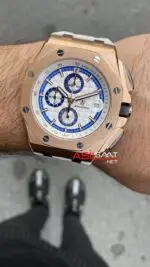 Audemars Piguet Royal Oak Offshore Chronograph Summer 43 mm Beyaz Kadran 26408OR Rosegold Replika Saat APOS006