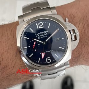 Panerai Luminor Bitempo Mavi 44mm Silver Replika Saat