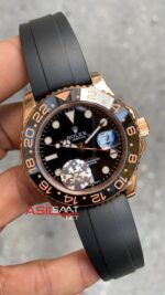 Rolex Gmt Master II 40 mm Rubber Oysterflex Everose Replika Saat ROLG006