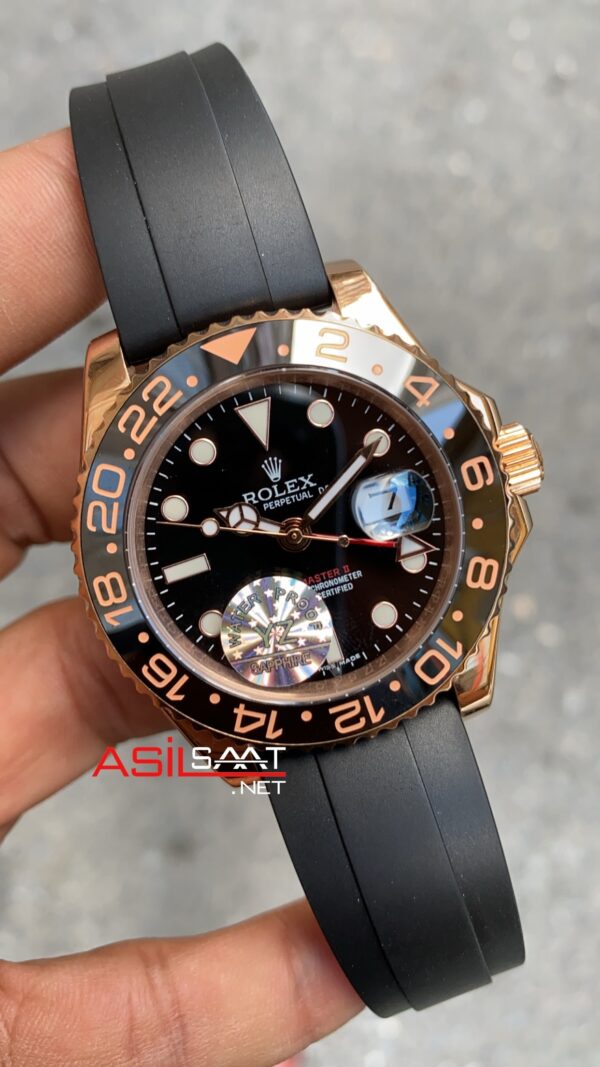 Rolex Gmt Master II 40 mm Rubber Oysterflex Everose Replika Saat ROLG006
