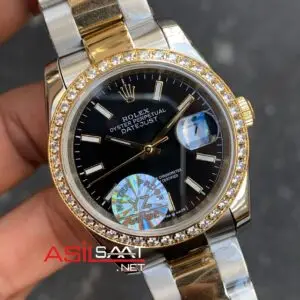 Rolex Datejust 36 mm Lady Bezel Diamond Oyster 126233 Siyah Kadran Taşlı Bezel Bayan Saati RBA068