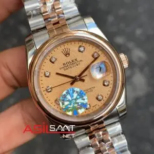 Rolex Datejust 36 mm Taşlı Kadran Bayan Saati Smooth Bezel Diamond Dial RBA066