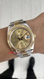 Rolex Datejust Champagne 126333 Oyster Two Tone Gold Şampanya Kadran 41mm Replika Saat