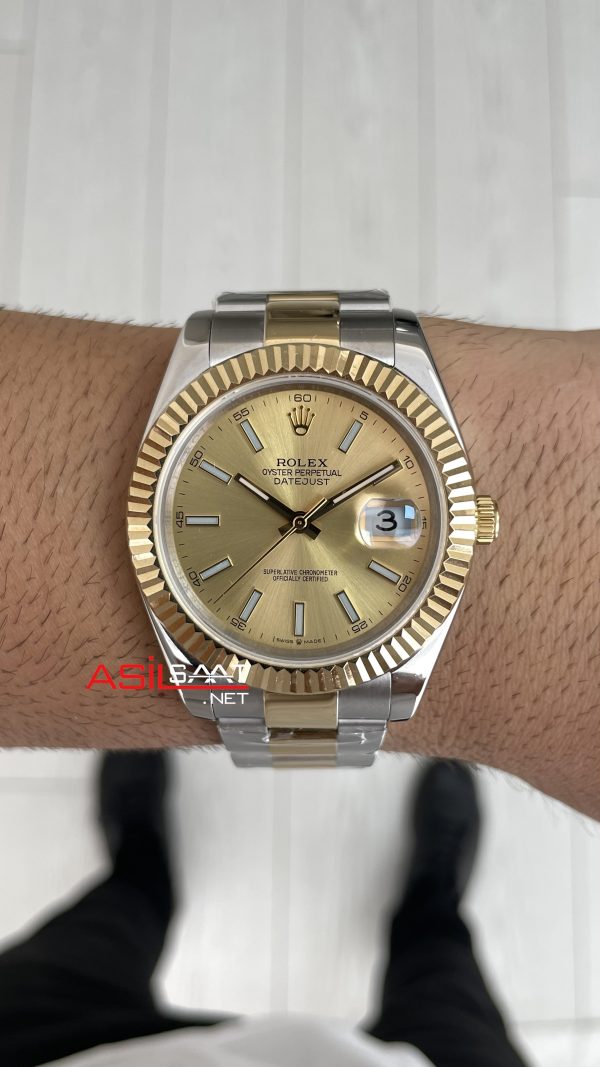 Rolex Datejust Champagne 126333 Oyster Two Tone Gold Şampanya Kadran 41mm Replika Saat