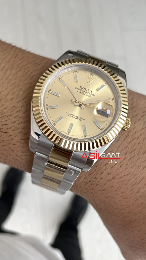Rolex Datejust Champagne 126333 Oyster Two Tone Gold Şampanya Kadran 41mm Replika Saat