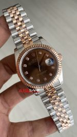 Rolex Datejust Chocolate Jubilee 126331 Two Tone Rose 41mm Kahverengi Taşlı Kadran Replika Saat