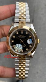 Rolex Datejust Jubilee Diamond Siyah Kadran 41 mm 126303 Smooth Bezel Two Tone Replika Saat ROLDJ035