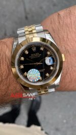 Rolex Datejust Jubilee Diamond Siyah Kadran 41 mm 126303 Smooth Bezel Two Tone Replika Saat ROLDJ035