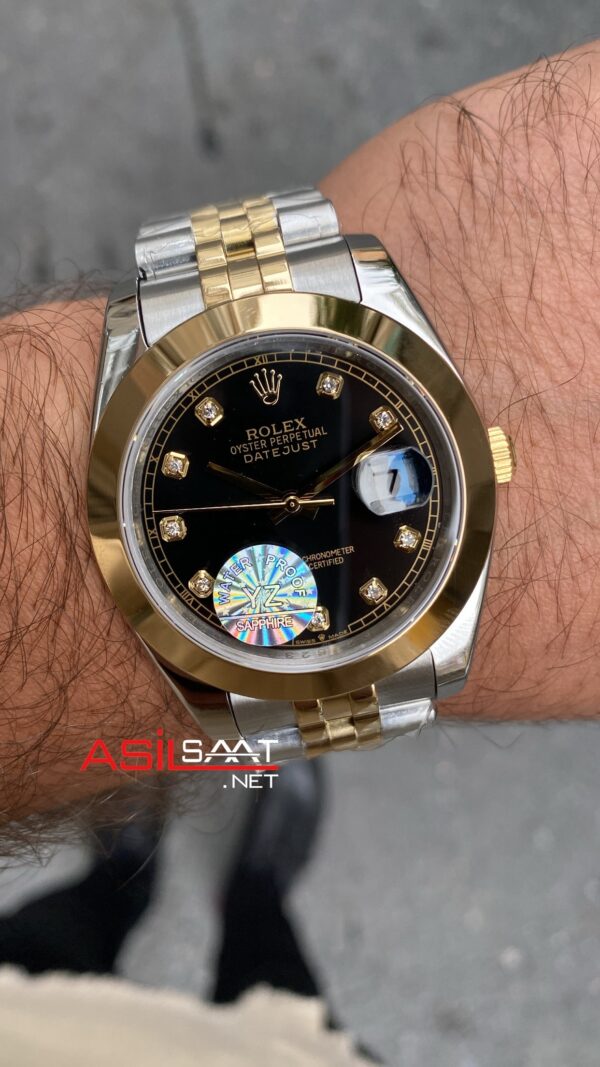 Rolex Datejust Jubilee Diamond Siyah Kadran 41 mm 126303 Smooth Bezel Two Tone Replika Saat ROLDJ035 Rolex Datejust Jubilee Diamond Siyah Kadran 41 mm 126303 Smooth Bezel Two Tone Replika Saat ROLDJ035