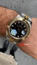 Rolex Datejust Jubilee Diamond Siyah Kadran 41 mm 126303 Smooth Bezel Two Tone Replika Saat ROLDJ035