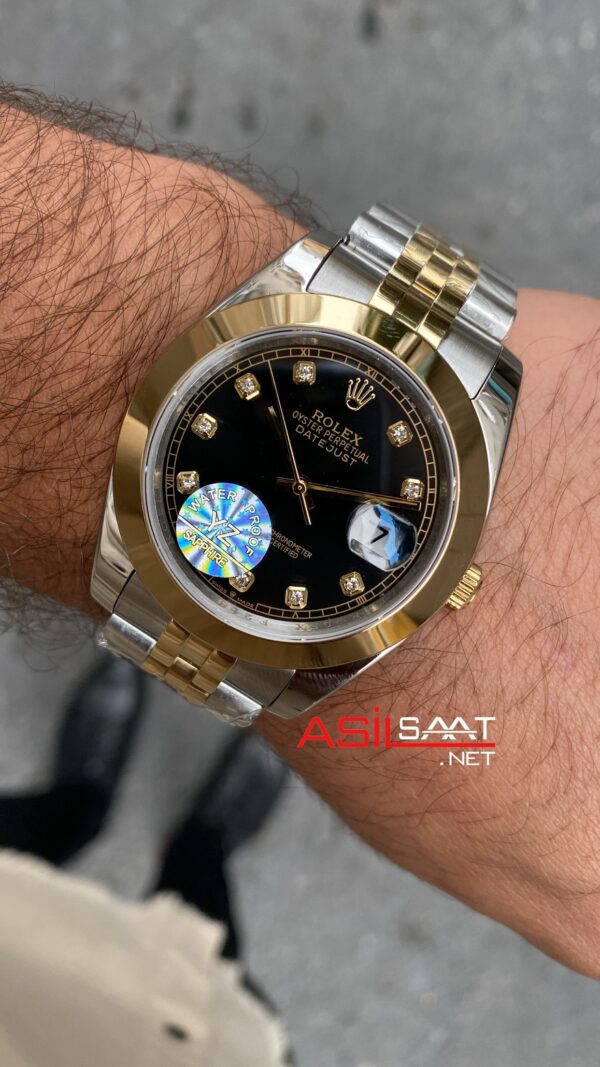 Rolex Datejust Jubilee Diamond Siyah Kadran 41 mm 126303 Smooth Bezel Two Tone Replika Saat ROLDJ035 Rolex Datejust Jubilee Diamond Siyah Kadran 41 mm 126303 Smooth Bezel Two Tone Replika Saat ROLDJ035