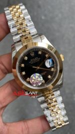 Rolex Datejust Jubilee Diamond Siyah Kadran 41 mm 126303 Smooth Bezel Two Tone Replika Saat ROLDJ035