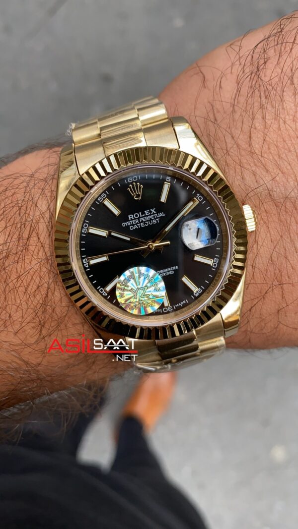Rolex Datejust Jubilee Siyah Kadran 41 mm Gold Replika Saat ROLDJ032