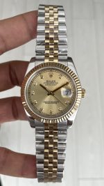 Rolex Datejust Şampanya 126333 Jubilee Champagne Diamond Two Tone Gold Black 41mm Replika Saat