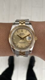 Rolex Datejust Şampanya 126333 Jubilee Champagne Diamond Two Tone Gold Black 41mm Replika Saat