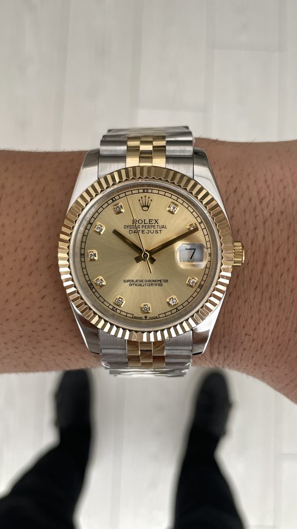Rolex Datejust Şampanya 126333 Jubilee Champagne Diamond Two Tone Gold Black 41mm Replika Saat