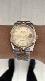 Rolex Datejust Şampanya 126333 Jubilee Champagne Diamond Two Tone Gold Black 41mm Replika Saat