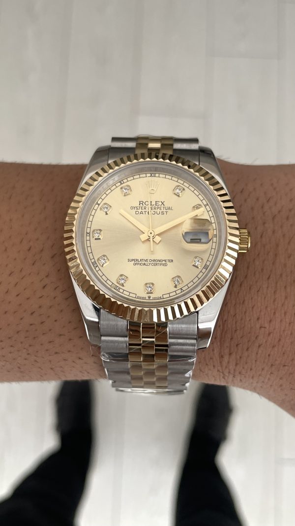 Rolex Datejust Şampanya 126333 Jubilee Champagne Diamond Two Tone Gold Black 41mm Replika Saat