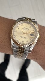 Rolex Datejust Şampanya 126333 Jubilee Champagne Diamond Two Tone Gold Black 41mm Replika Saat