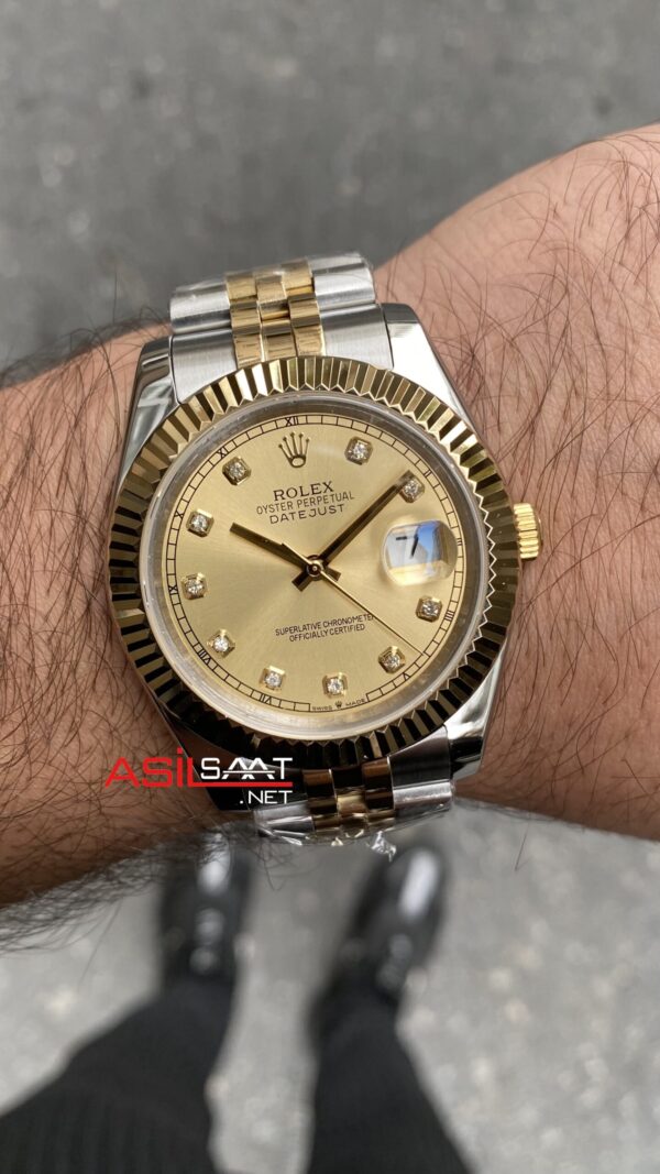 Rolex Datejust Şampanya Taşlı Kadran 126333 Champagne Diamond 41 mm Replika Saat