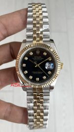 Rolex Datejust Siyah Taşlı 126333 Jubilee Diamond Black Dial Two Tone Gold Black 41mm Replika Saat
