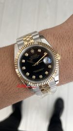Rolex Datejust Siyah Taşlı 126333 Jubilee Diamond Black Dial Two Tone Gold Black 41mm Replika Saat