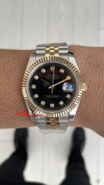 Rolex Datejust Siyah Taşlı 126333 Jubilee Diamond Black Dial Two Tone Gold Black 41mm Replika Saat