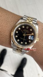 Rolex Datejust Siyah Taşlı 126333 Jubilee Diamond Black Dial Two Tone Gold Black 41mm Replika Saat