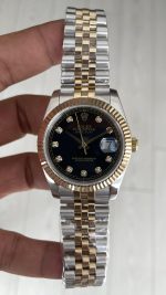 Rolex Datejust Siyah Taşlı 126333 Jubilee Diamond Black Dial Two Tone Gold Black 41mm Replika Saat