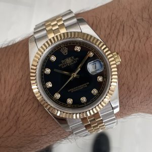 Rolex Datejust Siyah Taşlı 126333 Jubilee Diamond Black Dial Two Tone Gold Black 41mm Replika Saat