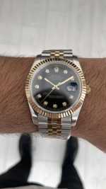 Rolex Datejust Siyah Taşlı 126333 Jubilee Diamond Black Dial Two Tone Gold Black 41mm Replika Saat