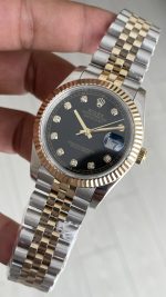 Rolex Datejust Siyah Taşlı 126333 Jubilee Diamond Black Dial Two Tone Gold Black 41mm Replika Saat