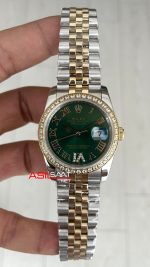 Rolex Datejust Zeytin Yeşili 126233 Lady Jubilee 36mm Romen Green Diamond Dial Two Tone Gold Kadın Saati